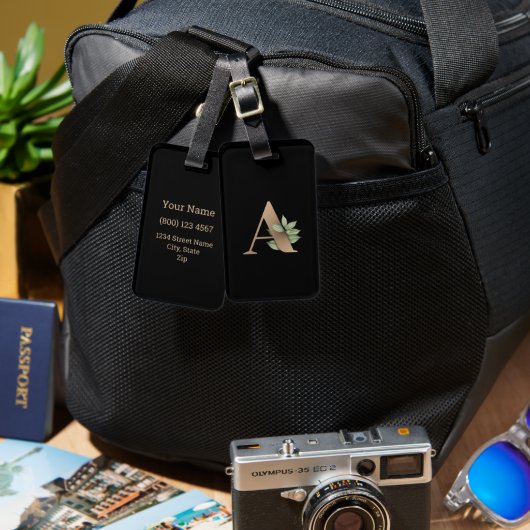 Elegant Botanische monogram Gold Letter A Bagagelabel (Voorkant /achterkant)