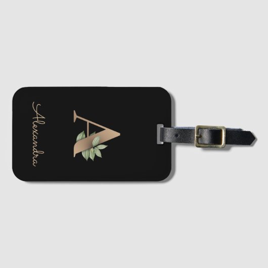 Elegant Botanische monogram Gold Letter A Bagagelabel (Voorkant (horizontaal))