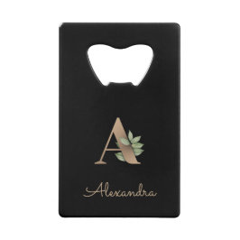 Elegant Botanische monogram Gold Letter A Creditkaart Flessenopener