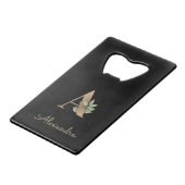 Elegant Botanische monogram Gold Letter A Creditkaart Flessenopener (Voorkant Gekanteld)