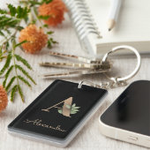 Elegant Botanische monogram Gold Letter A Sleutelhanger (Voorkant Rechts)