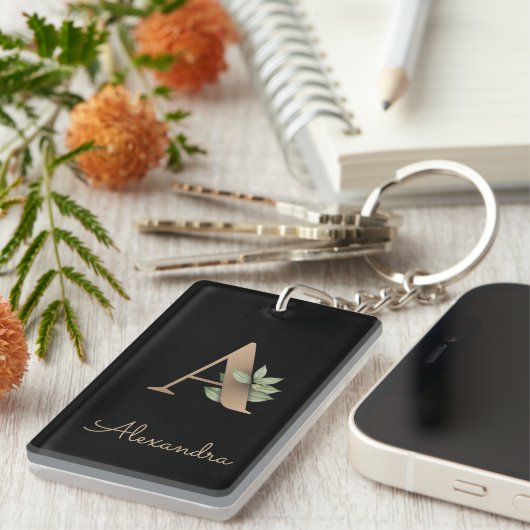 Elegant Botanische monogram Gold Letter A Sleutelhanger (Voorkant Rechts)