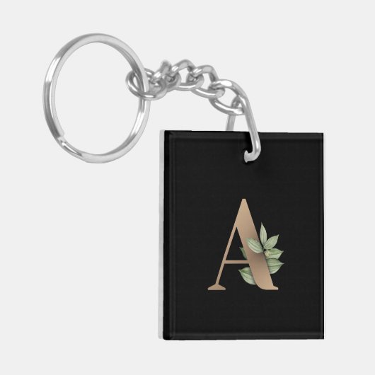 Elegant Botanische monogram Gold Letter A Sleutelhanger (Voorkant Links)