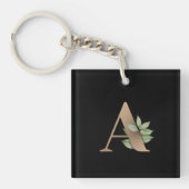 Elegant Botanische monogram Gold Letter A Sleutelhanger (Voorkant)