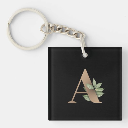 Elegant Botanische monogram Gold Letter A Sleutelhanger (Voorkant)
