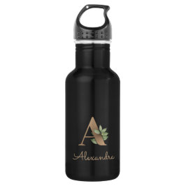 Elegant Botanische monogram Gold Letter A Waterfles