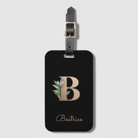 Elegant Botanische monogram Gold Letter B Bagagelabel (Voorkant (verticaal))