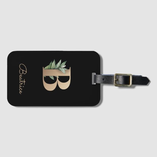 Elegant Botanische monogram Gold Letter B Bagagelabel (Voorkant (horizontaal))