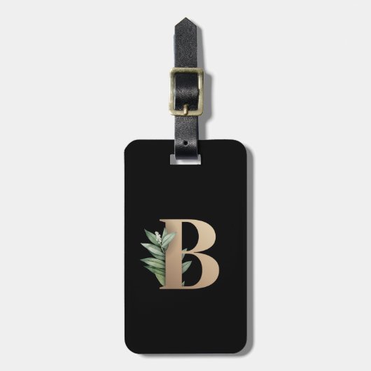 Elegant Botanische monogram Gold Letter B Bagagelabel (Voorkant verticaal)
