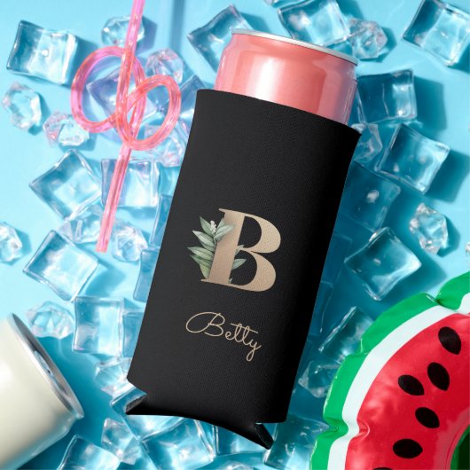 Elegant Botanische monogram Gold Letter B Seltzer Blikjeskoeler (Insitu Zomer)