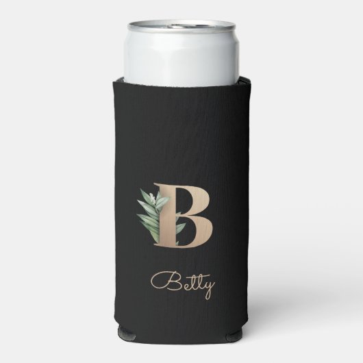 Elegant Botanische monogram Gold Letter B Seltzer Blikjeskoeler (Seltzer Voorkant)