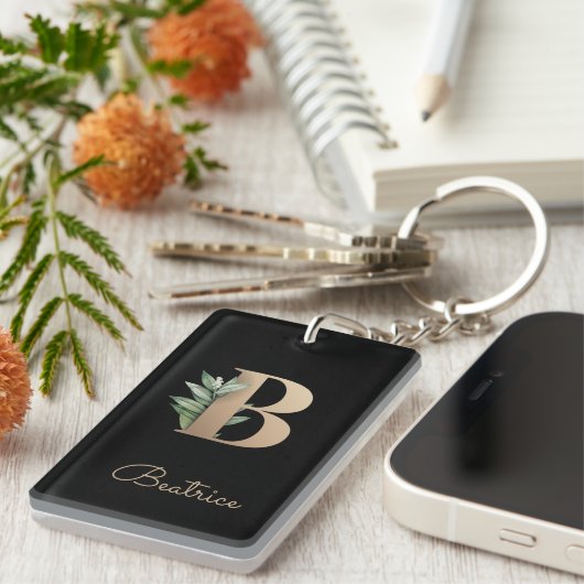 Elegant Botanische monogram Gold Letter B Sleutelhanger (Voorkant Rechts)