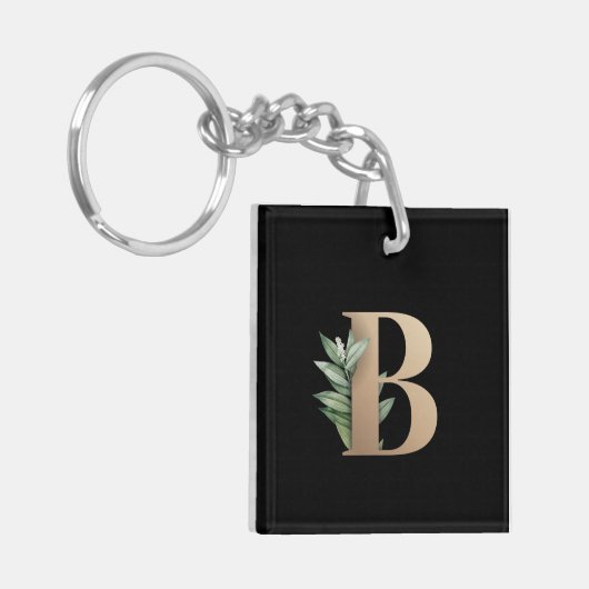Elegant Botanische monogram Gold Letter B Sleutelhanger (Voorkant Links)