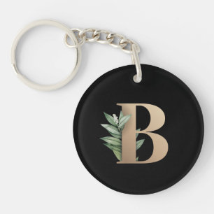 Elegant Botanische monogram Gold Letter B Sleutelhanger