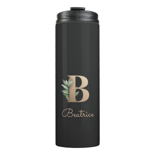 Elegant Botanische monogram Gold Letter B Thermosbeker (Voorkant)