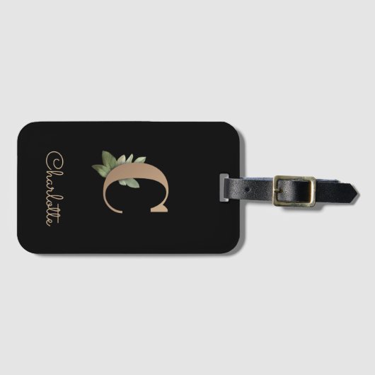 Elegant Botanische monogram Gold Letter C Bagagelabel (Voorkant (horizontaal))
