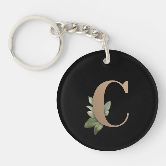 Elegant Botanische monogram Gold Letter C Sleutelhanger (Voorkant)