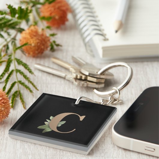 Elegant Botanische monogram Gold Letter C Sleutelhanger (Voorkant Rechts)