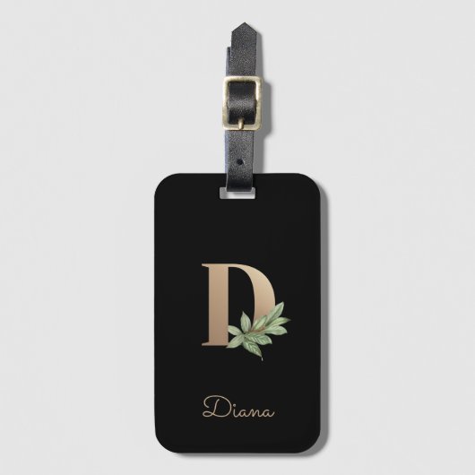 Elegant Botanische monogram Gold Letter D Bagagelabel (Voorkant (verticaal))