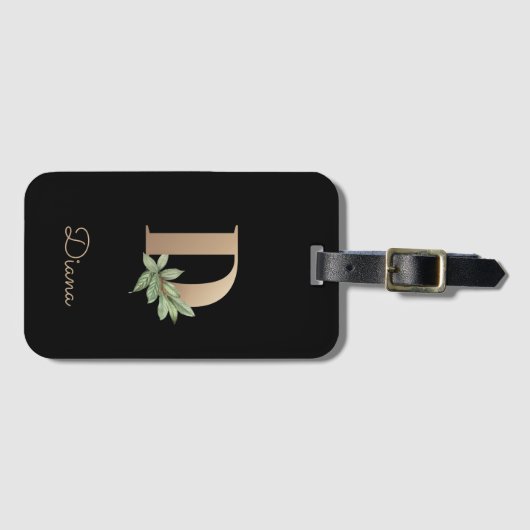 Elegant Botanische monogram Gold Letter D Bagagelabel (Voorkant (horizontaal))
