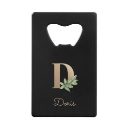 Elegant Botanische monogram Gold Letter D Creditkaart Flessenopener
