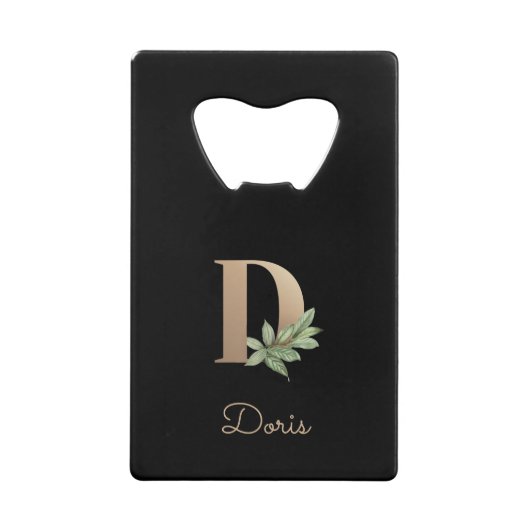 Elegant Botanische monogram Gold Letter D Creditkaart Flessenopener (Voorkant)