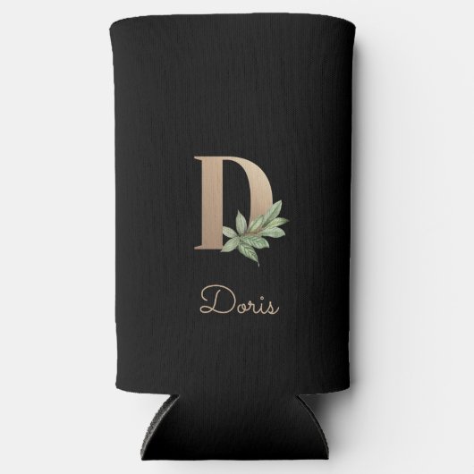 Elegant Botanische monogram Gold Letter D Seltzer Blikjeskoeler (Voorkant)