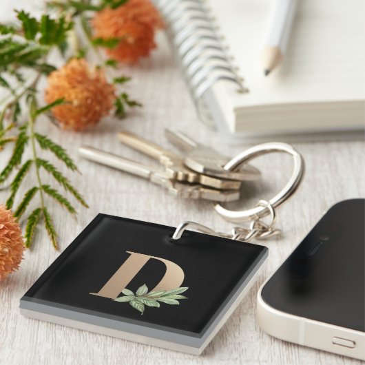 Elegant Botanische monogram Gold Letter D Sleutelhanger (Voorkant Rechts)