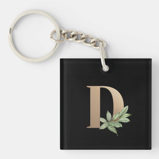 Elegant Botanische monogram Gold Letter D Sleutelhanger (Voorkant)