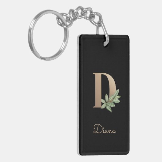 Elegant Botanische monogram Gold Letter D Sleutelhanger (Voorkant Links)