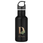 Elegant Botanische monogram Gold Letter D Waterfles (Voorkant)