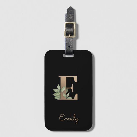 Elegant Botanische monogram Gold Letter E Bagagelabel (Voorkant (verticaal))