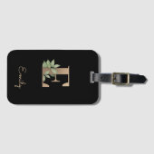 Elegant Botanische monogram Gold Letter E Bagagelabel (Voorkant (horizontaal))