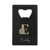 Elegant Botanische monogram Gold Letter E Creditkaart Flessenopener (Voorkant)