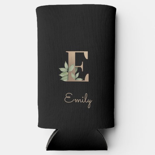 Elegant Botanische monogram Gold Letter E Seltzer Blikjeskoeler (Voorkant)