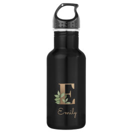 Elegant Botanische monogram Gold Letter E Waterfles
