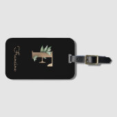 Elegant Botanische monogram Gold Letter F Bagagelabel (Voorkant (horizontaal))