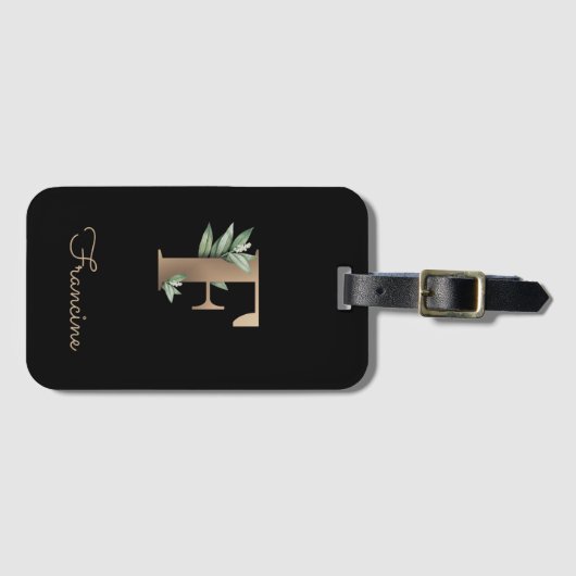 Elegant Botanische monogram Gold Letter F Bagagelabel (Voorkant (horizontaal))