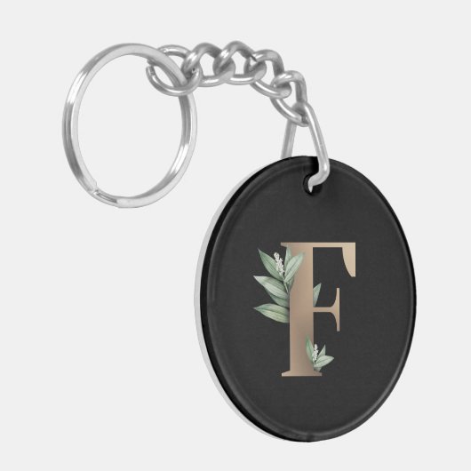 Elegant Botanische monogram Gold Letter F Sleutelhanger (Voorkant Links)