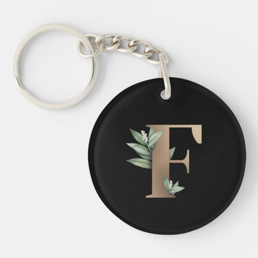 Elegant Botanische monogram Gold Letter F Sleutelhanger (Voorkant)