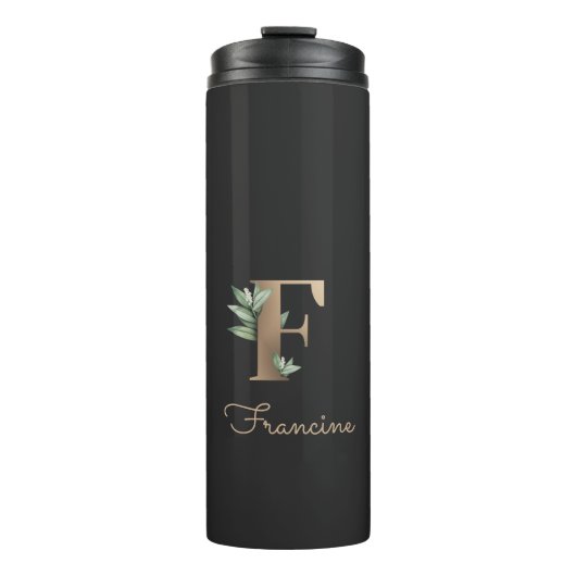 Elegant Botanische monogram Gold Letter F Thermosbeker (Voorkant)