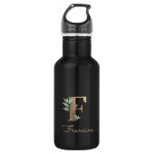 Elegant Botanische monogram Gold Letter F Waterfles (Voorkant)