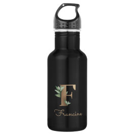 Elegant Botanische monogram Gold Letter F Waterfles