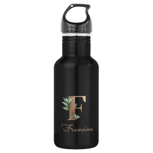 Elegant Botanische monogram Gold Letter F Waterfles (Voorkant)