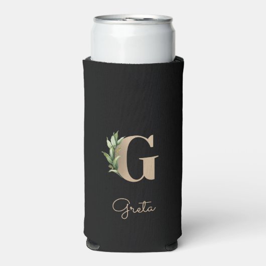 Elegant Botanische monogram Gold Letter G Seltzer Blikjeskoeler (Seltzer Voorkant)