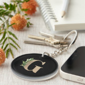 Elegant Botanische monogram Gold Letter G Sleutelhanger (Voorkant Rechts)