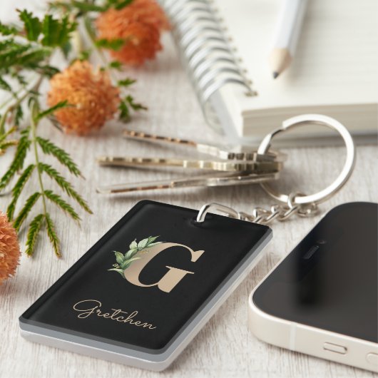 Elegant Botanische monogram Gold Letter G Sleutelhanger (Voorkant Rechts)