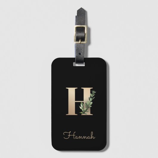 Elegant Botanische monogram Gold Letter H Bagagelabel (Voorkant (verticaal))