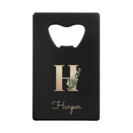 Elegant Botanische monogram Gold Letter H Creditkaart Flessenopener