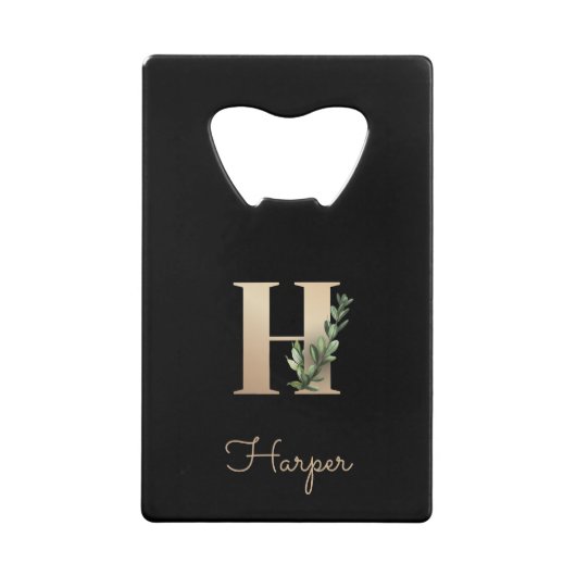Elegant Botanische monogram Gold Letter H Creditkaart Flessenopener (Voorkant)